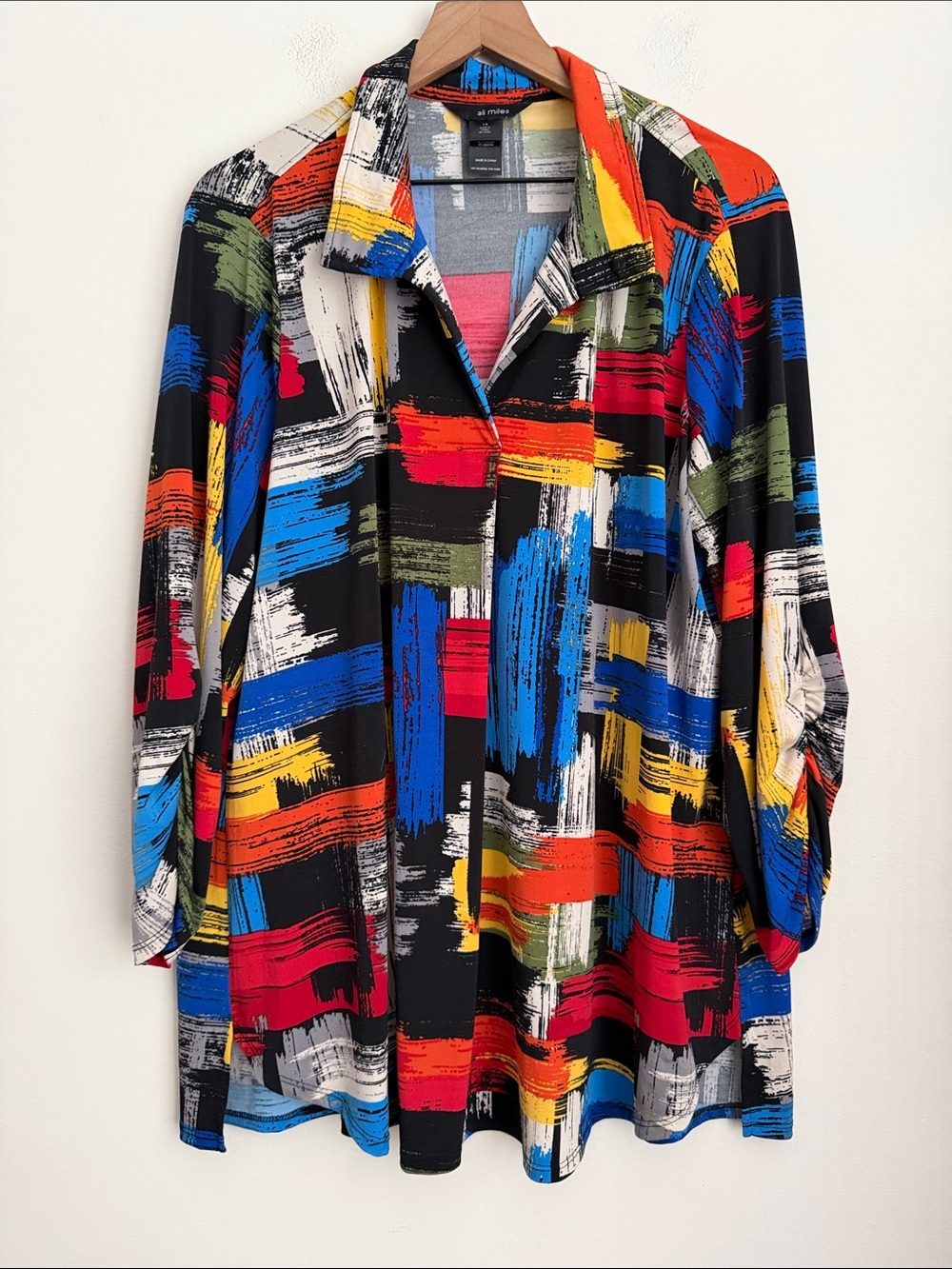 Ali Miles Tunic Lagenlook Abstract Top Women 1X Popover Artsy Colorblock